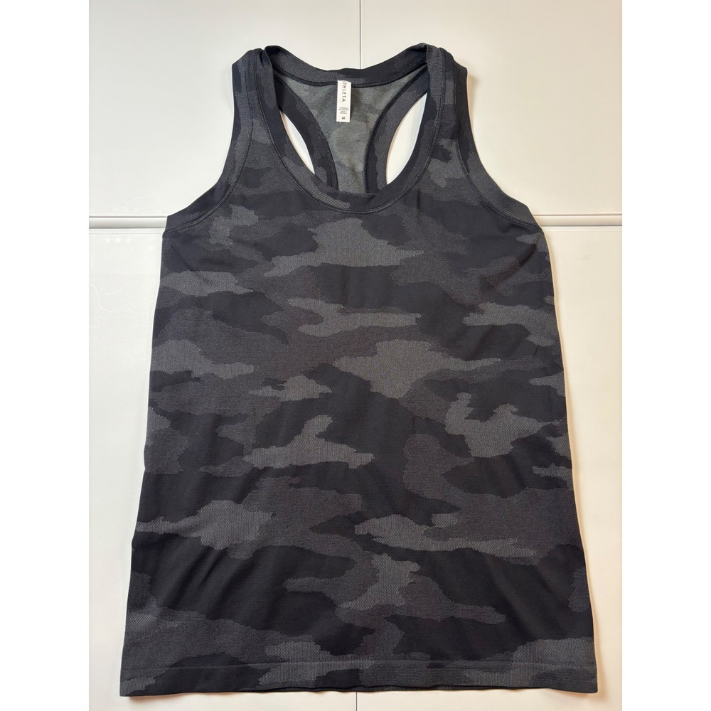 Athleta Momentum‎ Tank Top Women Size M Black Camo Racerback Seamless